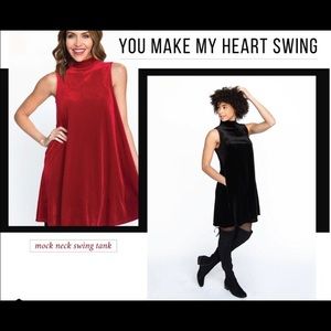 Agnes and Dora mock neck velvet swing dress